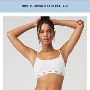 ALO Yoga White Scoop Neck Bra with Branded Band